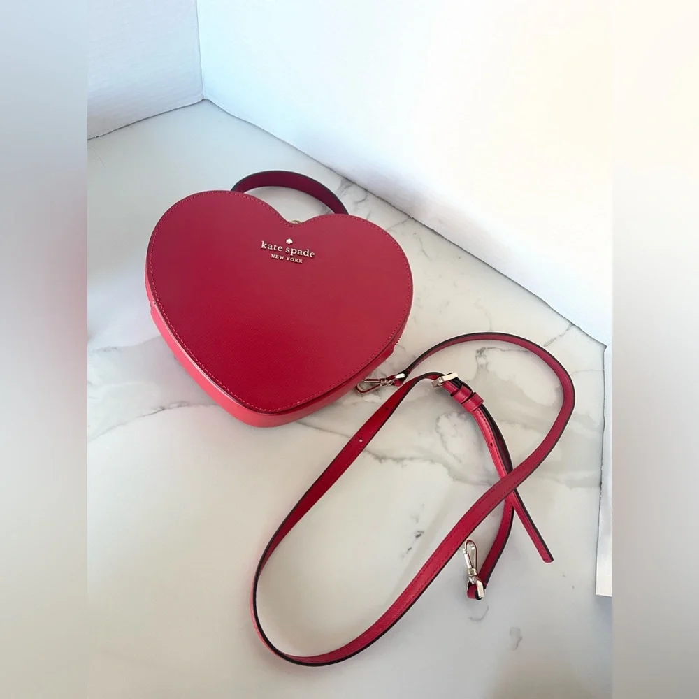Kate Spade Love Shack Heart Leather Bag Purse Candied Cherry Red Saffiano NEW